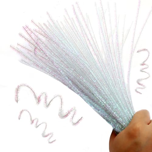 Jiozermi 100 Pcs Glitter Dazzling Color Pipe Cleaners Craft,Chenille Stem Supplies Pipe Cleaners Supplies Fuzzy Craft Sticks for DIY Art Craft Projects Home Decoration