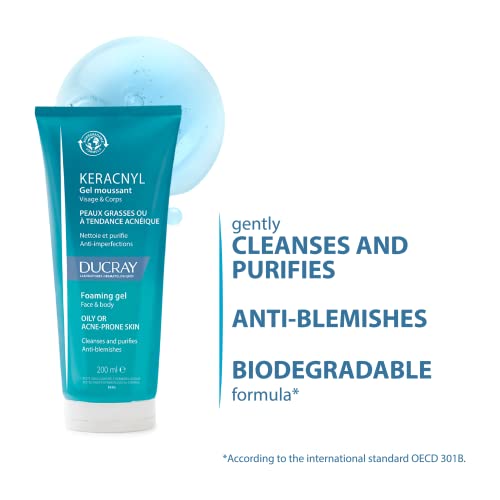 Image of Ducray Keracnyl Foaming Gel 200ml I Facewash for Oily skin, Acne, Pimples |Gentle cleanser I for Men and Women | Reduces Imperfection in 7 days I Mattifying Effect I Dermatologically Tested