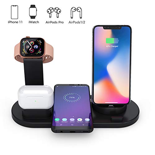 Estación de Carga Inalámbrica 4 en 1 Compatible con Samsung iPhone AirPods Apple Watch iWatch Titular,Fast Cargador Inalámbrico Soporte Base de Carga Compatible con Apple Watch iWatch Titular (Negro)