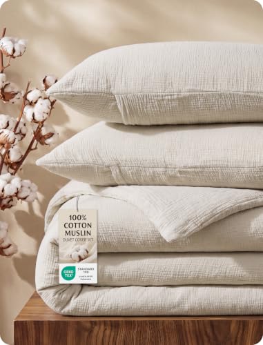 Image of Bedsure PureWoven 100% Cotton Muslin Duvet Cover King Gauze Bedding Set
