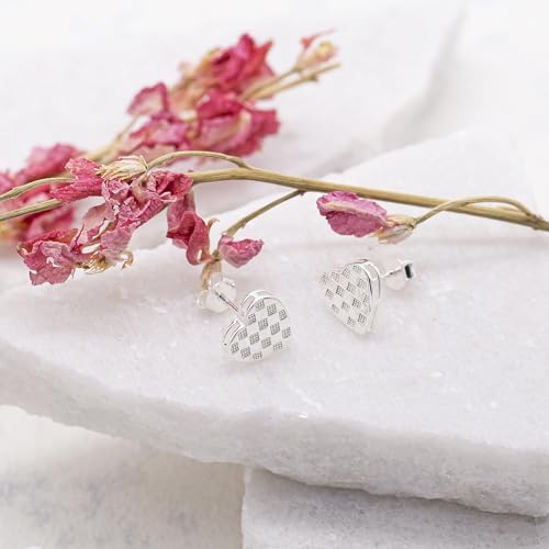 Boucles d'oreilles cœur damier argent sterling : cadeau idéal - 2