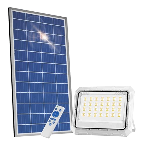 Image of Dylect Luxe Solar Flood Light - Powerful Bright 60W to 90W for Outdoor Garden, Home, Retail Shop, Parking | Long 10Hr Runtime with Unique Hazard Light & Remote, IP65 Waterproof, 6000K Cool White