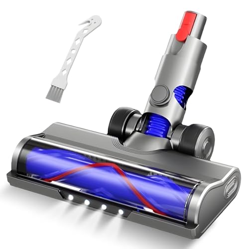 Image of Vacuum Replacement Head for Dyson V7 V8 V10 V11 V15 | Suitable for Hardwood Floor Carpets with LED Headlights, V-Bristle Design & Rubber Wheels - Includes Gooseneck Brush Tool