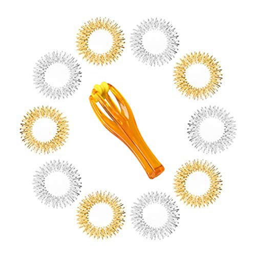 SUMAJU 10Pcs Acupressure Massage Rings and 1 Double Rubber Finger Roller Massager Set,Hand Circulation Rings Massage Roller Tool for Handheld Stress Relief, Chinese Medicine Pain Therapy