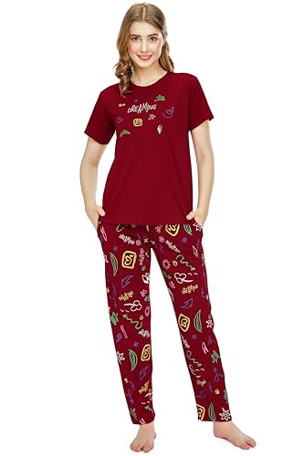 Image of ZEYO Night Suit for Women's Printed Cotton Night Dress of Top and Pajama Set 5774