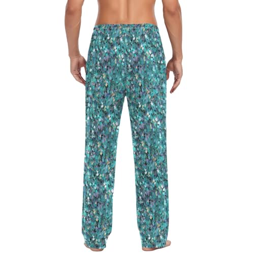 Men’s Glitter Pattern Pajama Pants with Pockets, Comfortable Lounge Sleep Bottoms#5952