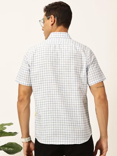 Image of Thomas Scott Men's | Checks | Half Sleeve | Slim Fit | Linen Blend | Spread Collar | Casual Shirt