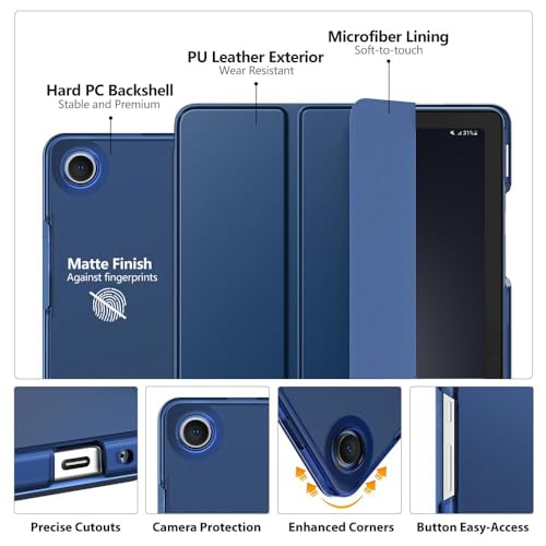 Image of MoKo Trifold Case for Galaxy Tab A9 Plus /A9+ 11 Inch 2023, Navy Blue | Slim Stand Hard PC Translucent Back Shell Smart Cover, Auto Sleep /Wake, Light, Anti-scratch, 2 Adjustable Angle