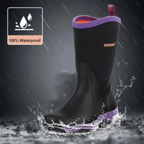 Showave Rubber Boots for Women Mid Calf Rain Boots Women Insulated Garden Boot Waterproof Durable Mud Boot for Hunting Farming Working2