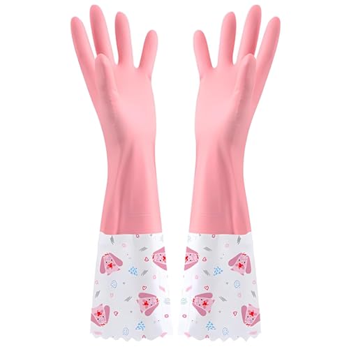 LHLZNB Superior Rubber Gloves Medium - Premium Cotton-Lined for Ultimate Cleaning & Dishwashing, Durable Kitchen Protection & Comfort (Pink)
