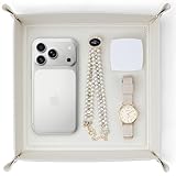 VLANDO Valet Tray,Nightstand Organizer Vanity Catchall Holder for Dresser Desk Storage Bedside, Travel PU Leather Jewelry Key Bowl Coin Watches and Candy Entryway Tray - Large, Beige