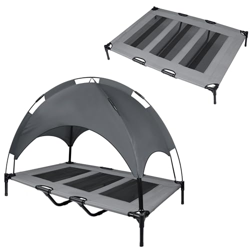 FIVMEN Hundebett mit Baldachin Hundeliege Outdoor 2 in 1 Haustierbett Hundesofa Erhöhtes Katzenliege Katzenbett für Katzen und Kleine Große Hunde, 122x92x102cm