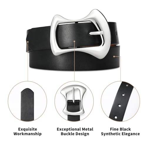 Women's Black Belt with Silver Buckle Fashion Waist Belt for Women Black Leather Belt for Jeans Dress4