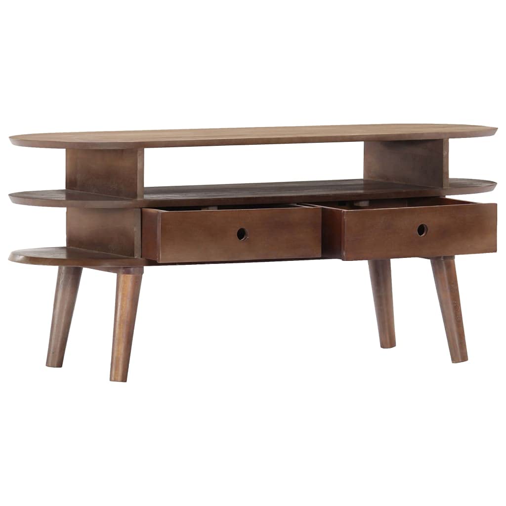 Mueble para TV de madera maciza de acacia, 110 x 35 x 50 cm, con 2 cajones