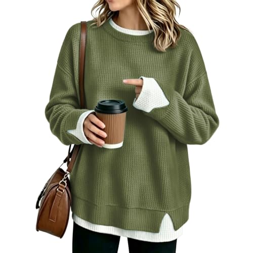 Oversized Mock Neck Sweatshirts for Women Long Sleeve Waffle Sweatshirt - image 2