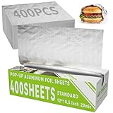 Aluminum Foil Sheets, 400 Count Tin foil,12' x 10.6' Pre-Cut Pop-Up Dispenser for Food Wrap, Hot Dog or Sandwich Wrap,Food Storage, Baking, Catering, Restaurant,Kitchen Use