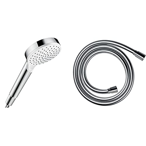 hansgrohe wassersparender Duschkopf Crometta, Sparduschkopf 6l/min, Duschbrause, Weiß/Chrom & Brauseschlauch Isiflex, Duschschlauch 1,60m, Chrom
