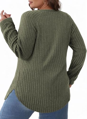 Eytino Plus Size Tops for Women Fall Soft Solid Crewneck Long Sleeve Knitted Pullover Blouses Shirt(1X-5X)2