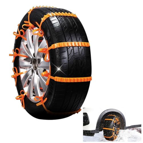 10 PCS Catene da Neve per Autoi, Catene da Neve Universali, Regolabili, Autovetture SUV e autocarri leggeri per pneumatici, 34 grammi di arancia