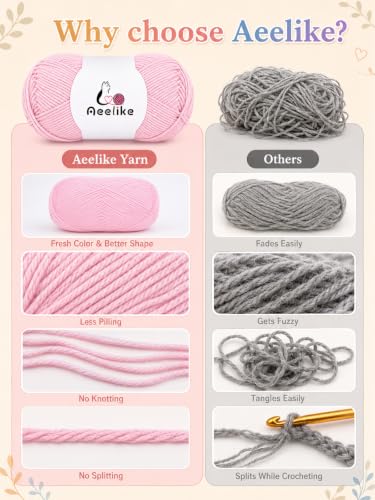 Image of Aeelike Size 3 DK Light Purple Cotton Blend Yarn for Crocheting, 6-Skein | Shawl Projects, 5-Ply Stitch Control, 6 x 100g, 1440 Yds Total, Textured Panels, Machine Washable