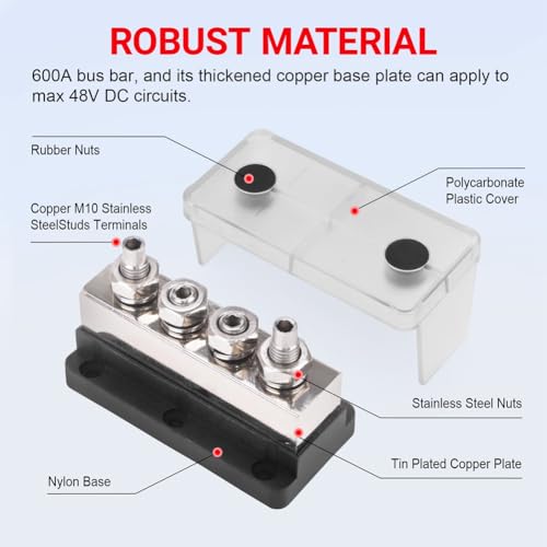 Barra colectora de cobre 600A 48V y bloque de distribución con 4 pernos de 3/8 5