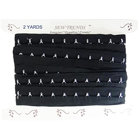 SEW TRENDS 2 Yards Pair Hook & Eye Trim- 0.75 SPACING- Silver Metal On Black Cotton Tape Ribbon Corset Sewing Quilting Renaissance Dance Bridal Costumes Drapery Home décor- #45-BK-75-2Y, 1 Spacing Cover