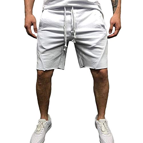 Rexcyril Men's Running Bodybuilding Lifting Gym Workout Shorts Jogger Athletic Short Pants White Large