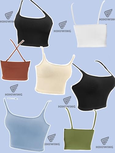 Image of Chilylori Seamless Sports Bra Cropped Tank Top with Adjustable Strap 2 Pack | Workout Tops Ribbed Sports Bra for Women Wireless Longline Crop Tank Padded Comfortable Brami