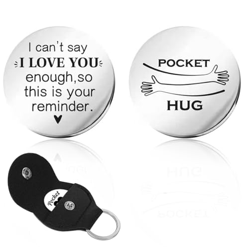 ZKGYUS Pocket Hug Token, regalo inspirador para una relación a larga distancia, recuerdo grabado a doble cara con llavero de cuero