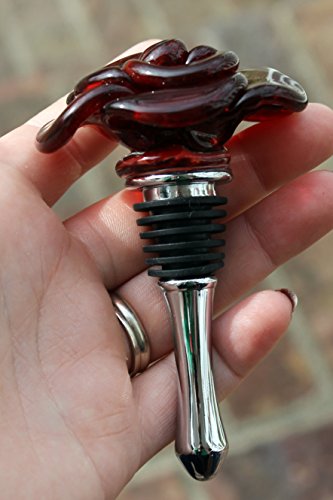 Wine Bottle Stopper Glass Rose Red, Hand Blown Rose, Lampwork Sra Rose, Flower Stainless Steel, Gift For Wino Handmade By Untamed Rose #TOP1