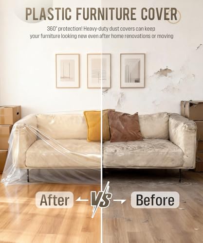 Magicheap Plastic Couch Cover 2 Pack, Extra Large Dust-Proof Sofa Cover for Moving and Storage, Waterproof Furniture Moving Bags for Sectional Couch SOFE Loveseat Furniture, 150