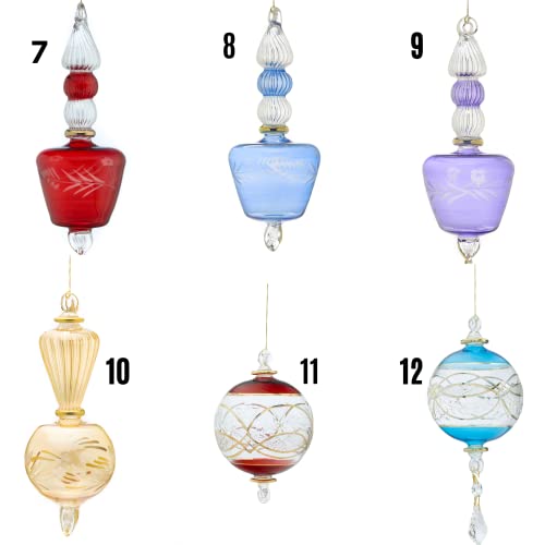 Les Trois Pyramides Custom Set Of 12 Christmas Tree Ornaments For Xmas Decor | Hanging Ornament For Christmas Lights | Ribbed Blown Glass With 14K Gold For Tree Decorarions #TOP1