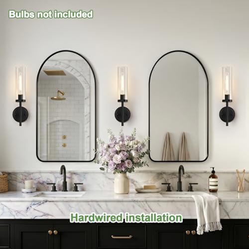 Image of MOKATNG Hardwired Wall Sconces, Matte Black Bathroom Sconces with Clear Glass, Modern Wall Light Fixtures for Bathroom Mirror Vanity, Living Room, Bedroom, Hallway, Stairway, Cabinet, Foyer