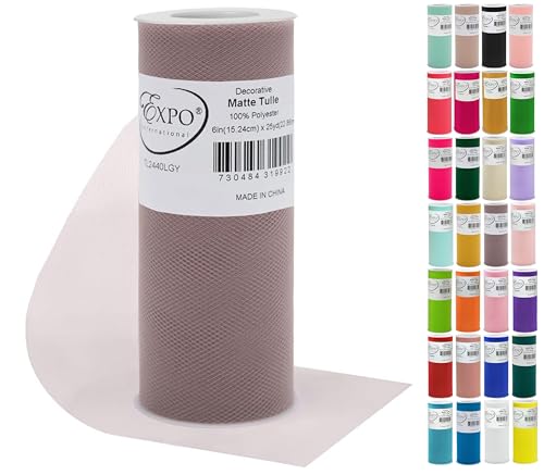 Image of Expo International Decorative Matte Tulle, Roll /Spool of 6 Inch x 25 Yards (Pack of 1), Polyester-Made Tulle Fabric, Matte Finish, Lightweight, Versatile, Washable, Easy-to-Use, Light Gray