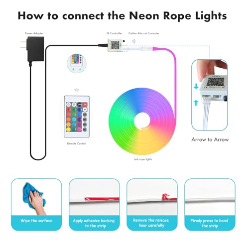 Neon Rope Lights, 16.4FT RGB LED Strip Lights, App Control, IR Remote, Outdoor IP67 Waterproof, Music Syncing, Flexible DIY Design for Bedroom, Gaming, Party, Christmas Decor - Image 8
