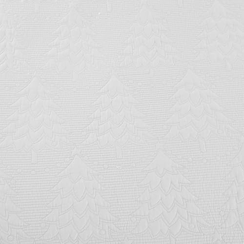 MarCielo 3-Piece Christmas Quilt 100% Cotton Oversized Bedspread Lightweight Coverlet Embroidery Christmas Tree Pattern Bedding Set (TC Bright White, Oversized King (118"x106"))