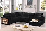 6 Seater Oversized U Shaped Sleeper Sectional Sofa Pull Out Couch Bed, Comfy Corduroy Upholstered Convertible Pullout Lounge Sofa Sofabed w/Storage Chaise, Shelves for Living Room Apartment
