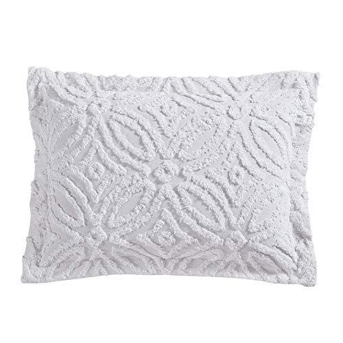 Image of Beatrice Home Fashions Wedding Ring Chenille Bedspread, Full, White + 2 Wedding Ring Chenille Pillow Shams, Standard,White