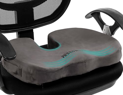 foverhom Coussin de Siège Orthopédique Anti-Dérapant,Coussins en Mousse Mémoire Gel pour avec Housse Velboa,Soulage Les Douleurs du Coccyx, du Dos et la...