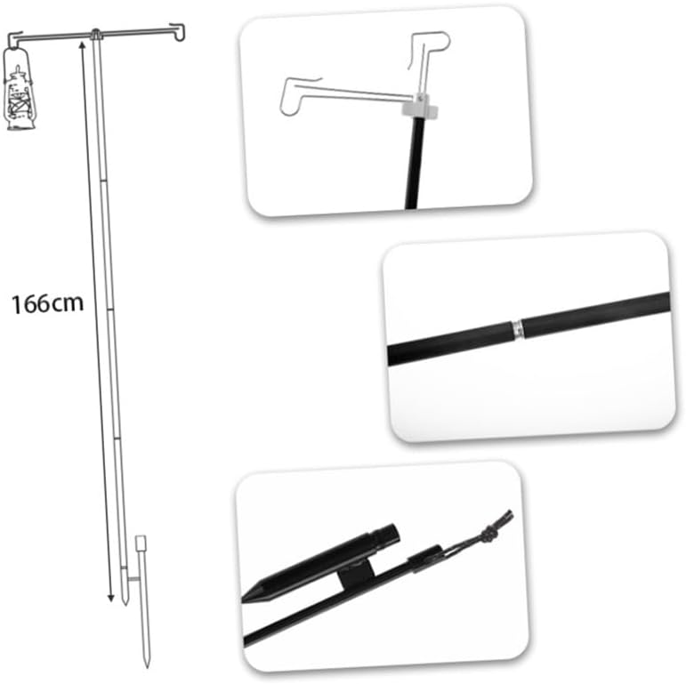 Camping Lantern Stand and Metal Lamp Pole, Portable Tent Hanging Rack with Dual Hooks, Black Outdoor Camping Light Holder for Hiking and Tent Accessories
