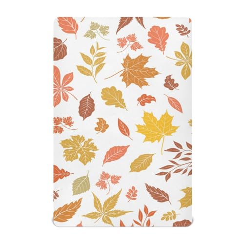 Moudou Autumn Maple Leaf Playard Sheet for Boy Girls, Soft Breathable Fitted Toddler Sheet for Standard Playard Bed Mattress, 39 x 27 x 5 Inch