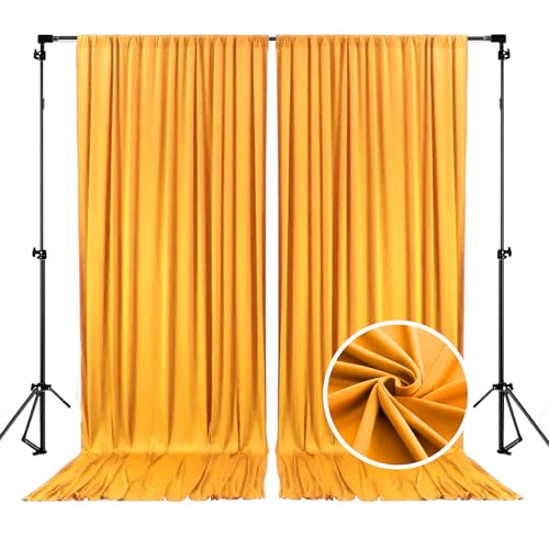 Image of 10 x 7 Feet Yellow B Backdrop Curtain for Partie, Background Curtains for Photoshoot, Birthday, Wedding, Halloween, Thanksgiving, Christmas, New Year Party Decorations 5Ft x 7Ft, 2 Panels