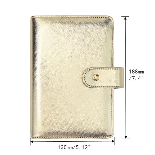 XiowDow Capa A6 Budget Binder de couro PU para caderno, 6 anéis dourados, fichários recarregáveis, f