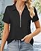 Vivilli Women's Polo Shirts, Womens Summer Tops Business Casual Tops Trendy V-Neck Work Blouse Fashion Clothing Knitted Golf Collared Top for Office, Vacation, Tennis & Professional Outfits Black M