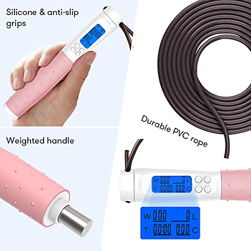 Image of Jump Rope, Weighted Jump Rope for Fitness, Skipping Rope with Counter - Heavy Handles, Adjustable Length - Cordless Jumping Rope for Men Women Kids Fitness Exercise Training