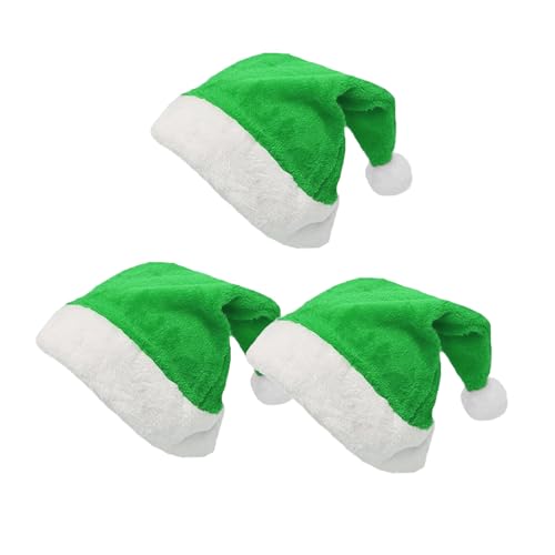 Onlvmyur 3pcs Cappello di Babbo Natale Peluche Cappellino Natale Verde Cappellino da Elfo Berretto Natalizio Regalo