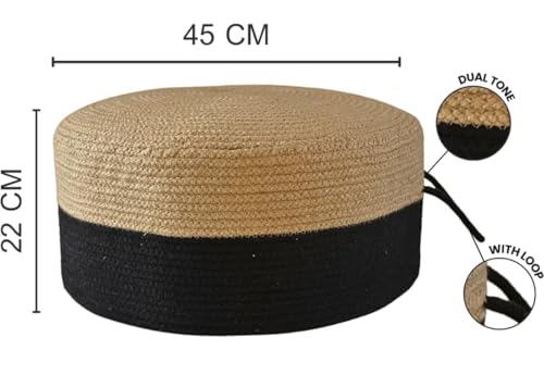 Image of Cotton Dori Ottoman Pouf for Seating|Cotton Dori Pouffe for Footrest Filled with Bean Balls|Ottoman Pouf Stools for Living Roombedroom, 20D x 15W x 20H Centimeters Beige