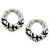 Anillos de acero inoxidable 6GA 316L con diseño de textura arrugada con bisagras para piercings estirados, se venden por par, Metal, Sin piedra preciosa