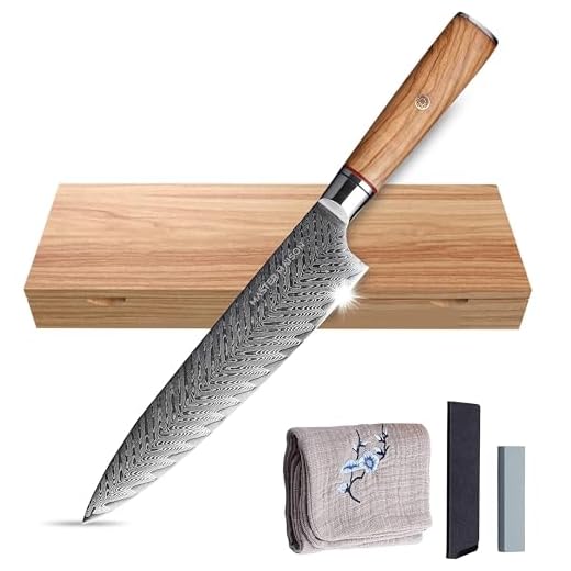 8" Damascus Steel Chef Knife Set | Master Maison AUS-10 Japanese Stainless Steel Chef's Knife | Edge Guard Cover, Sharpening Stone, Drying Cloth & Gift Box Holder Included!