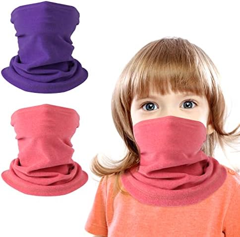 HEGCOIIE 2 Pack Winter Kids Neck Warmer ,Fleece Windproof Neck Gaiter Face Covering Mask Snood Scarf Multifunctional Headwear for Boys and Girls Outdoor Sports